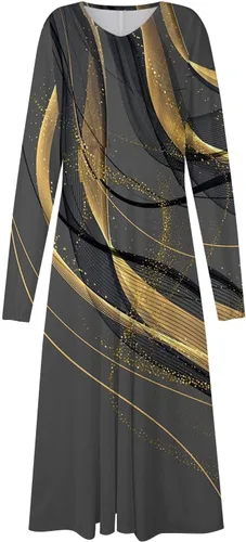 Vista 4 de ZPWSHI Vestidos para mujer otoño invierno casual moda cuello en V manga larga gradiente impresión vestido largo