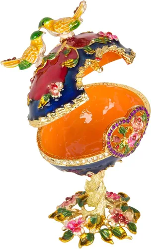 Vista 4 de QIFU Pintado a mano esmaltado estilo huevo Faberge decorativo con bisagras joyería baratija caja regalo único para decoración del hogar