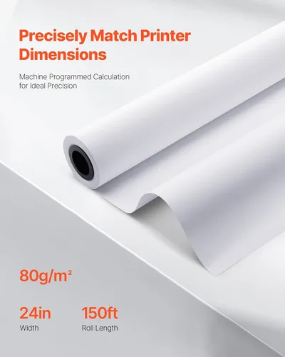 Vista 3 de VEVOR Papel de formato ancho, rollo de plotter de 24 pulgadas x 150 pies, 2 rollos de papel bond CAD con núcleo de 2 pulgadas, rollos de papel bond
