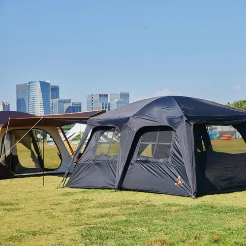 Vista 5 de KTT Extra Large Tent 6-10-12-14 Person(A),Family Cabin Tents,2 Rooms,3 Doors and 3 Windows with Mesh,Straight Wall,Waterproof,Double Layer,Big Tent