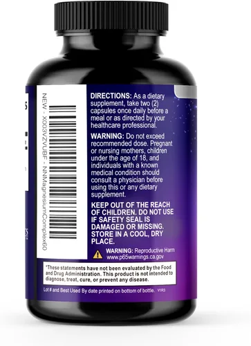 Vista 8 de Suplemento de complejo de magnesio – Magnesio 500 mg por porción – Mezcla 4 en 1 de alta absorción – Glicinato de magnesio 100% quelado con malato