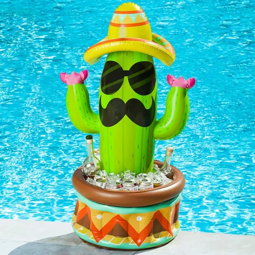 Vista 8 de JOYIN Enfriador inflable de cactus de 43 pulgadas con sombrero para fiestas, suministros de fiesta del Cinco de Mayo, enfriador inflable