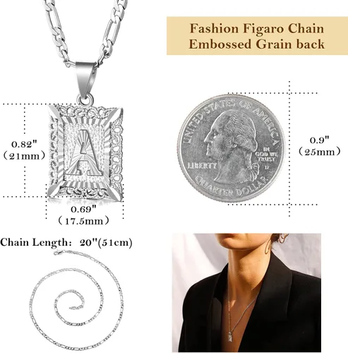 Vista 5 de KissYan Collar Figaro con dije y letra inicial para hombres y mujeres collar chapado en oro de 18 quilates con dije de monograma cuadrado letras
