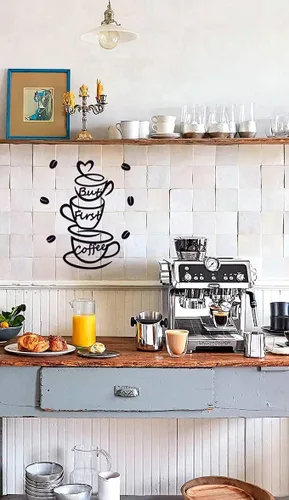 Vista 7 de 4eN Letrero de pared con texto en inglés «But First Coffee» – Decoración moderna de madera MDF para cocina y cafetería – Elegante decoración