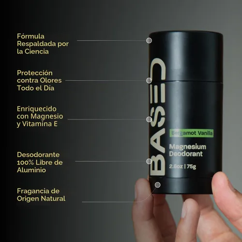 Vista 2 de BASED Performance Desodorante para Hombres, Protección contra el Olor Todo el Día, Sin Aluminio con Magnesio, Cera de Abejas y Manteca de Karité