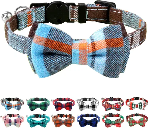 Vista 10 de Collar Joytale con corbatín y campana, lindos patrones de cuadros, 1 o 2 unidades de collares de seguridad para gato, Negro