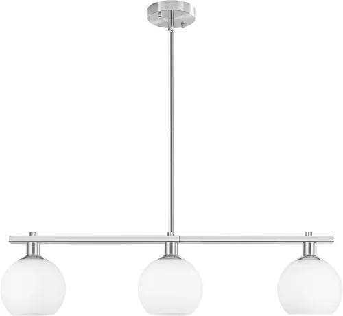 Vista 8 de Iluminación de isla de cocina, 3 luces, lámparas colgantes lineales con pantallas de vidrio de leche, candelabros negros de granja para comedor