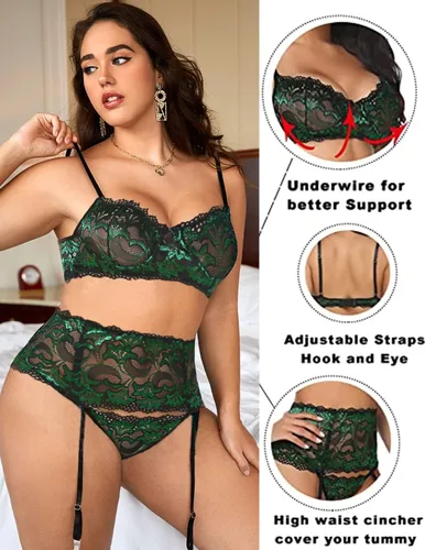Vista 4 de Avidlove - Conjunto de lencería para mujer de cintura alta lencería con cinturón lencería