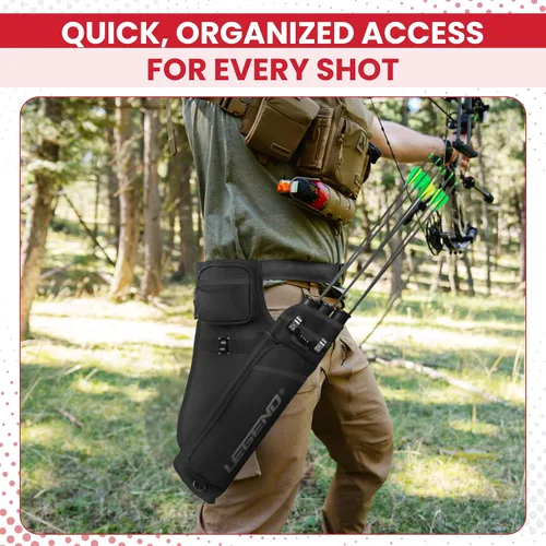 Vista 6 de LEGEND First Archery - Funda para flechas, carcaj de cadera con cinturón ajustable y 3 tubos de flecha, material de nailon duradero con ranura en T