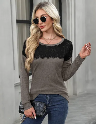 Vista 3 de For G and PL Sudadera elegante de manga larga con cuello redondo y encaje para mujer, para otoño e invierno 2024