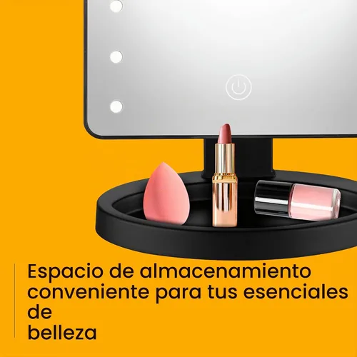 Vista 4 de Conair Espejo de maquillaje iluminado, espejo de tocador LED con base de almacenamiento, funciona con pilas en negro