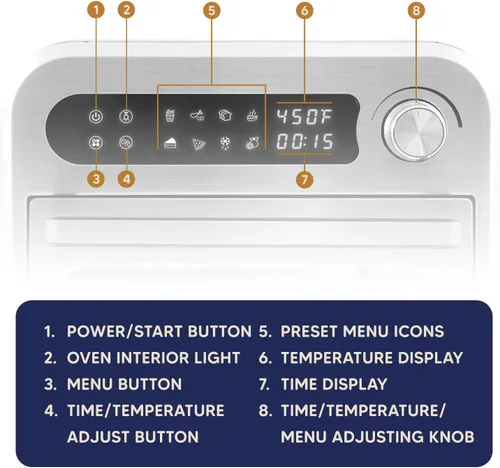 Vista 7 de Elite Gourmet EAF1010D Horno programable de encimera de convección con freidora de aire de 10 L, 8 ajustes de menú, controles de temperatura +