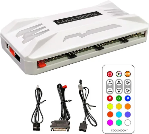 Vista 10 de Integrador de controlador ARGB de ventilador de PC, adaptador de cambio de luz ARGB de control remoto, 8 puertos de controlador de velocidad de Negro