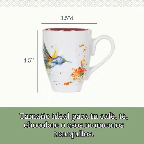 Vista 3 de Dean Crouser colección de taza de porcelana con diseño de acuarelas, 16 onzas, Hummingbird