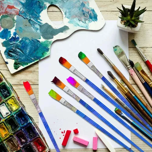 Vista 6 de 50 piezas de pinceles planos para retoques, Anezus pequeños pinceles de pintura para aulas, pinceles de manualidades para pintura acrílica