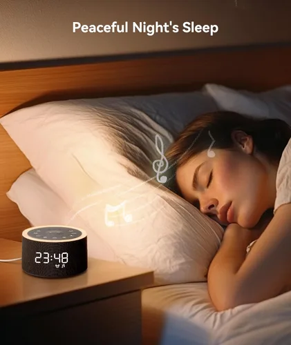 Vista 5 de Máquina de sonido Dreamegg D1+ y reloj despertador - Máquina de sonido para dormir, máquina de ruido blanco con 29 sonidos relajantes, luz nocturna