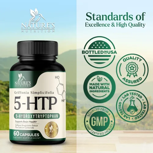 Vista 4 de 5 cápsulas de hidroxitriptófano – 180 mg por porción Suplemento 5 HTP más calcio para la salud cerebral y apoyo al sueño, fórmula extra fuerte