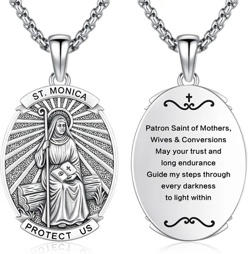 Vista 53 de Collar con colgante de amuleto de medalla de San de plata 10A-St Michael Oval