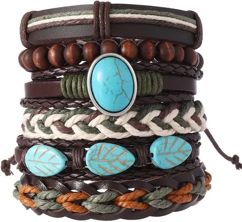 Vista 54 de Pulsera Gótica Ajustable de Cuero Trenzado Punk Multicapa de Estilo Grunge, Conjunto de Pulseras Emo con Brazalete de Metal, Envoltura