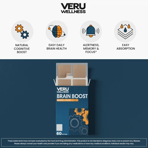 Vista 2 de Veru Wellness Parche cognitivo para estimular el cerebro - Memoria diaria, alterción y enfoque - Ginko Bilboa, Rhodiola Rosea, MCT (60 días)