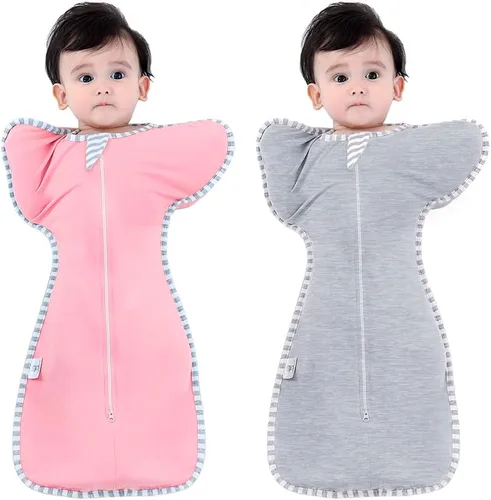 Vista 8 de Bycc Bynn Paquete de 2 sacos de dormir con manga alta, transición a saco de dormir portátil sin brazos para bebé pacify, Azul + Gris