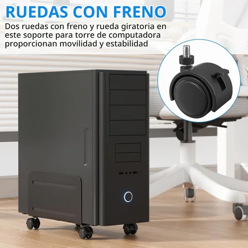 Vista 6 de AGPTEK Soporte para CPU, ancho ajustable de 4.7 a 8.2 pulgadas con 2 ruedas de bloqueo y 2 ruedas giratorias, color negro