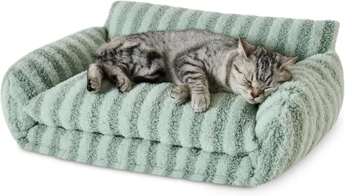 Vista 22 de Hollypet Cama para gatos, mullida, multifuncional, de doble capa, suave para mascotas, sofá ortopédico para gatos y perros pequeños, color beige