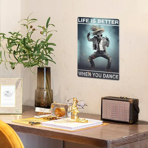Vista 4 de Letrero de lata antiguo de Dancing Zebra Life is Better When You Dance, placa de pared de metal, letrero de estaño vintage, letrero de pared