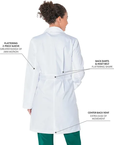 Vista 3 de 5 bolsillos, ajuste clásico relajado, longitud completa, 3 botones, bata de laboratorio para mujer 3165