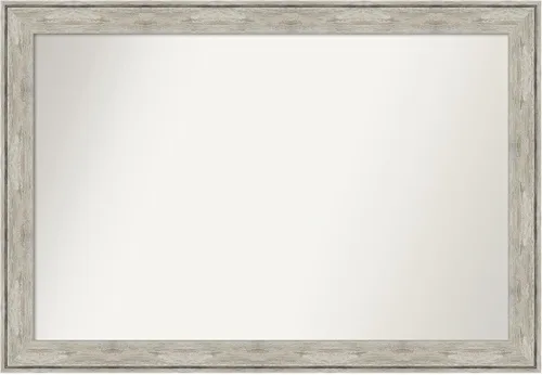 Vista 218 de Amanti Art Espejo de baño plateado para sobre el fregadero, 28 x 37 pulgadas, elegante espejo rectangular de peltre cepillado, marco de madera