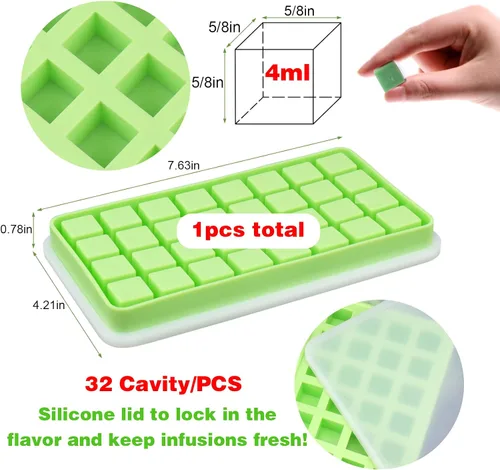 Vista 2 de AIERSA Moldes de Silicona para Cubos de Aceite Infusionado con Hierbas, 1 Pieza Bandeja Mini de Dulces Gomitas de 32 Cavidades, Moldes Cuadrados
