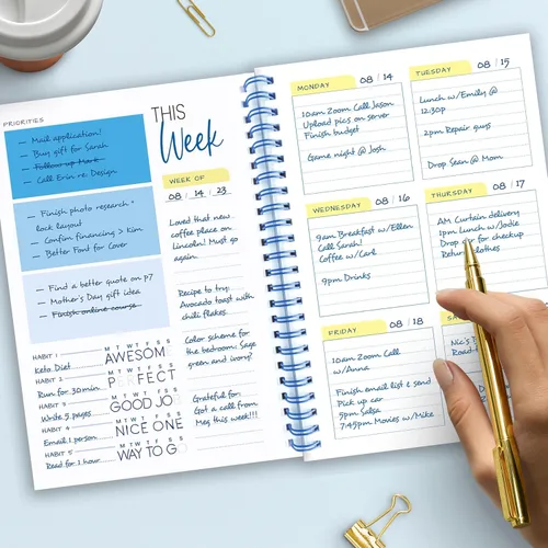Vista 2 de Agenda semanal encuadernada en espiral A5 – Agenda sin fecha – Cuaderno de lista de tareas – Rastreador de hábitos – 52 semanas – Agenda diaria sin