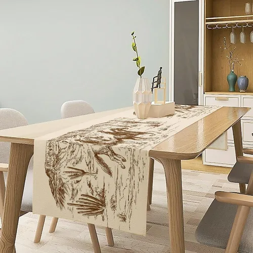 Vista 6 de Camino de mesa de lino de algodón, cuchillo de cocina occidental, tenedor, colección de mesa rectangular, desierto salvaje oeste americano