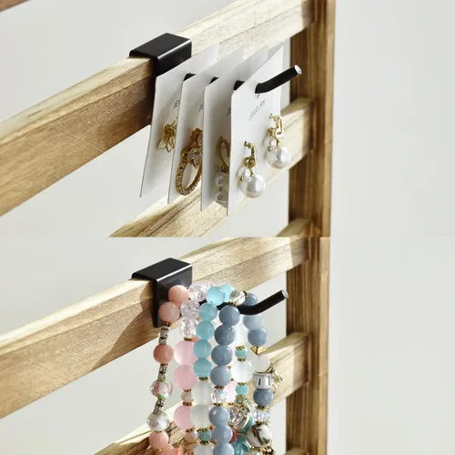 Vista 3 de Ikee Design Estante de exhibición de madera para joyas con 20 ganchos, soporte de exhibición con ganchos, torre de joyería para tarjetas