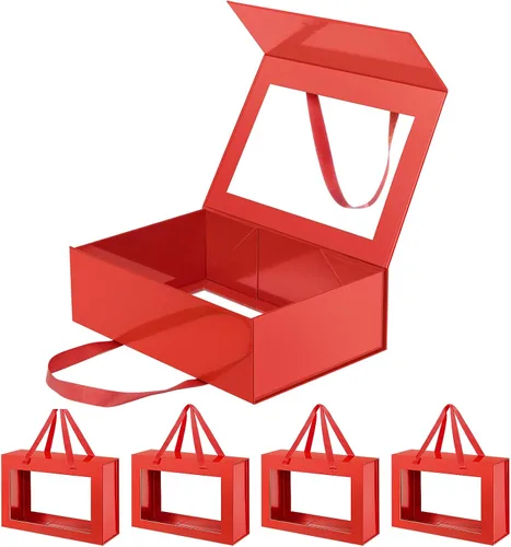 Vista 24 de Caja de regalo negra con ventana, caja de regalo magnética transparente para regalo, caja de propuesta de padrino de boda (10.5 x 7.5 x 3 pulgadas)