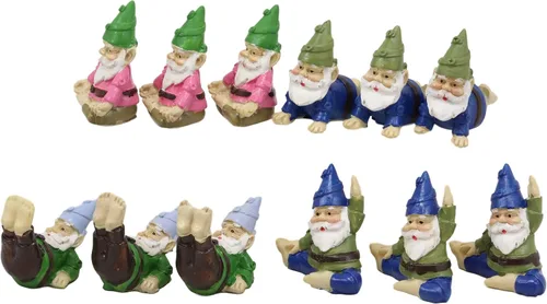 Vista 2 de Ebros - Juego de 12 figuras en miniatura pequeñas de gnomos de hadas, diseño de hadas, diseño de gnomos de yoga, colección de fantasía, decoración