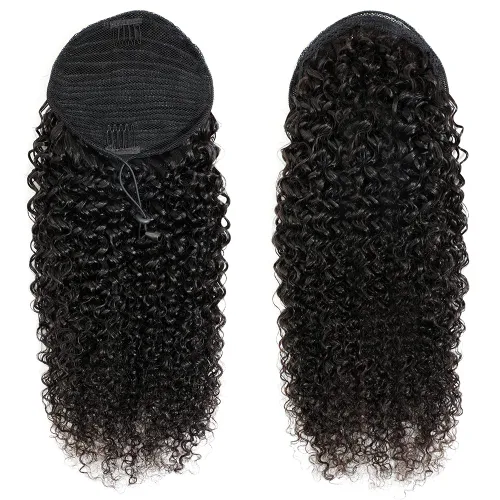 Vista 2 de Adette Colas de caballo rizadas de 12 pulgadas, extensiones de cabello humano con cordón, extensiones de cabello rizado con clip en cola de caballo