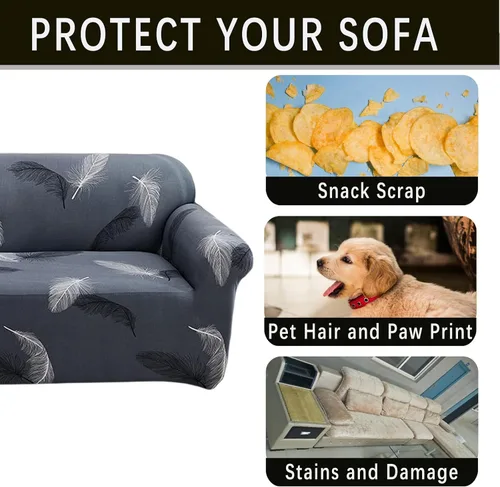 Vista 5 de Qubjus Funda elástica para sofá estampada, con una funda de cojín separada, de gran tamaño para sofás de 4 cojines, lavable, protector universal