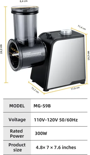 Vista 9 de Cortador eléctrico de verduras 5 en 1, rallador de queso eléctrico de 300 W, tirador de ensalada, control fácil de un toque, rallador eléctrico