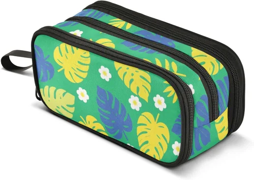 Vista 8 de Nylon Big Pencil Bag Summer Tropical Leaf Bright Yellow Green Large Capacity Big Pencil Case With Zipper Stationery Bag for College Teen Boys