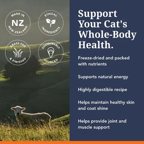 Vista 5 de Alimento para gatos seco de alta proteína Feline Natural, dieta liofilizada con 98% de carne, órganos y mariscos, sin guisantes, granos o aditivos