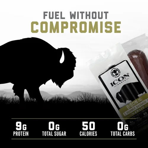 Vista 3 de ICON Meats Bison & Pork Summer Sausage, Garlic Flavor, High Protein, 4 Pack 9g Protein, Keto & Low Carb, Sugar Free, Gluten Free, Paleo