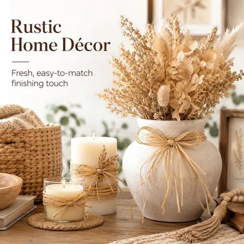 Vista 7 de Sukh Cinta de Rafia Natural - 5 Piezas de Pajita de Rafia para Ramos de Floristería, Decoración, Manualidades, Cinta de Envolver para Navidad