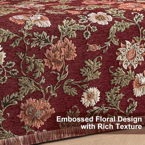 Vista 4 de Loom and Mill Fundas de sofá jacquard floral, funda de sofá de felpilla rústica con ribete de flecos para sofá de 2 a 3 cojines, funda de sofá