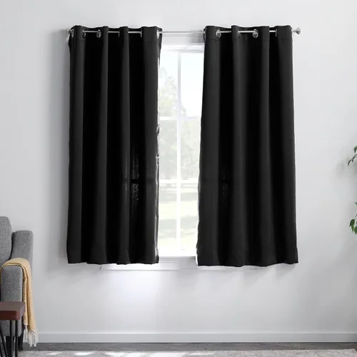 Vista 21 de Linenspa Juego de 2 paneles de cortinas opacas 85% - Cortinas negras de 84 pulgadas de largo, aislamiento térmico, reducción de ruido, esenciales