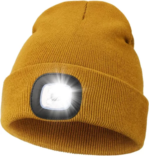 Vista 25 de MELASA Gorro unisex con luz, recargable por USB, manos libres, gorro LED, regalos de invierno para hombres Tinte amarillo albaricoque