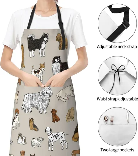 Vista 3 de Perinsto Delantal Impermeable para Mascotas Perros Gatos Animales Lindos con Babero para Aseo Cocina Horneado Pintura Jardinería