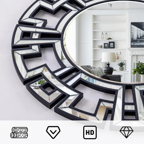 Vista 3 de Chende - Espejos negros para decoración de sala de estar, espejo redondo grande de 32 pulgadas con vidrio de borde biselado, espejo de pared