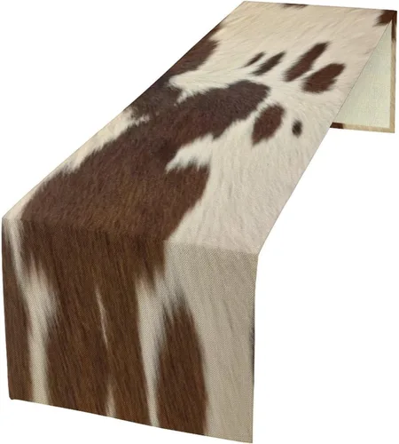 Vista 42 de Camino de mesa con estampado de vaca, camino de mesa estilo occidental con estampado de cuero de vaca en blanco y negro, decoración de mesa