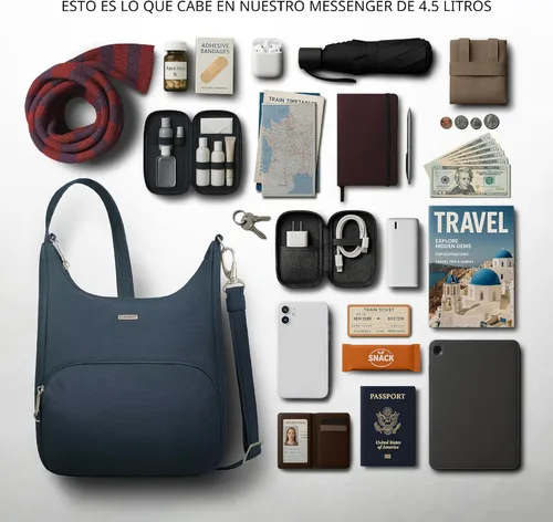 Vista 6 de Travelon Bolsa de mensajero esencial clásica antirrobo Negro